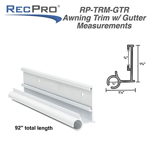 RecPro RV Awning Trim with Gutter | 92" Length | Aluminum | Made in USA (5 Trim Pieces, White)