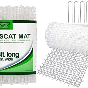 Tapix Cat Scat Mat Clear (8 ft.) with 6 Staples, Anti-cat Network with Spikes Digging Stopper - Cat Deterrent Mat for Indoor and Outdoor