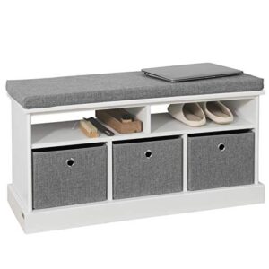 haotian fsr67-hg, 3 baskets hallway storage bench, shoe bench shoe rack shoe cabinet with seat cushion