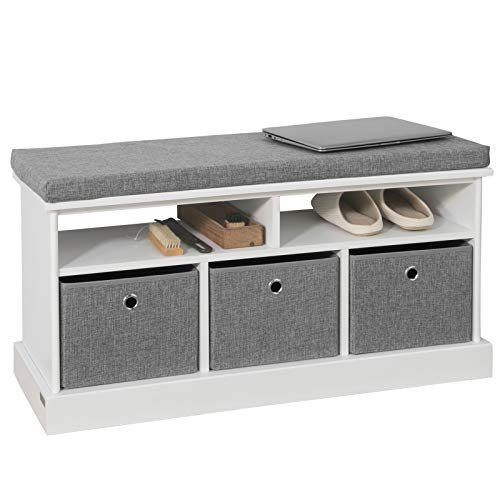 Haotian FSR67-HG, 3 Baskets Hallway Storage Bench, Shoe Bench Shoe Rack Shoe Cabinet with Seat Cushion