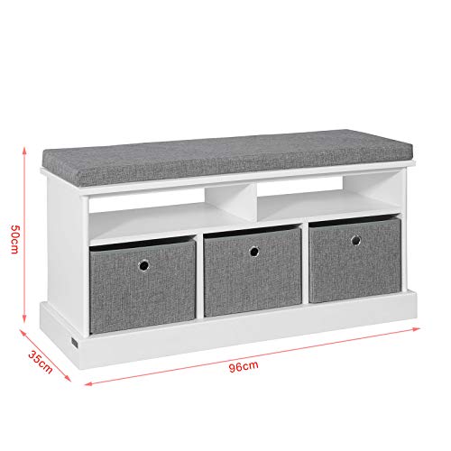 Haotian FSR67-HG, 3 Baskets Hallway Storage Bench, Shoe Bench Shoe Rack Shoe Cabinet with Seat Cushion