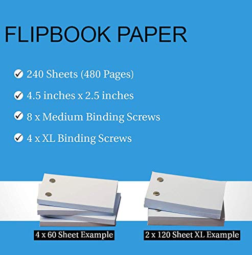 Blank Flip Book Paper with Holes - 240 Sheets (480 Pages) Flipbook Animation Paper : Works with Flip Book Kit Light Pads : for Drawing, Sketching Supplies/Comic Book Kit - Drawing Paper Animation Kit