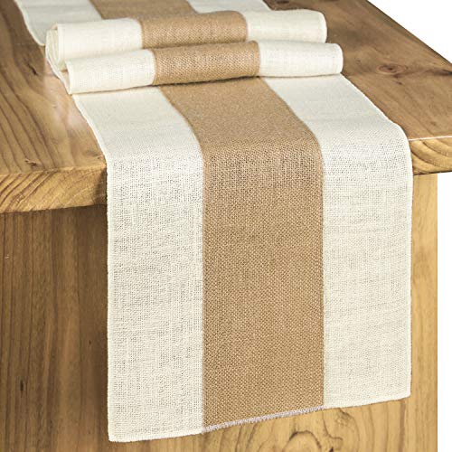 Burlap Table Runner Rustic Table Runner Farmhouse Table Decor Macrame Table Runner Jute Woven Fabric, Light Colour Edge 12x72 Inches