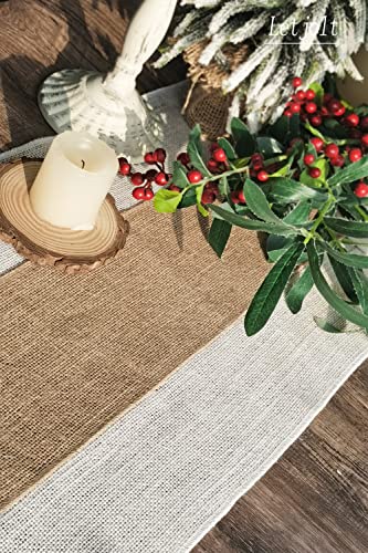 Burlap Table Runner Rustic Table Runner Farmhouse Table Decor Macrame Table Runner Jute Woven Fabric, Light Colour Edge 12x72 Inches