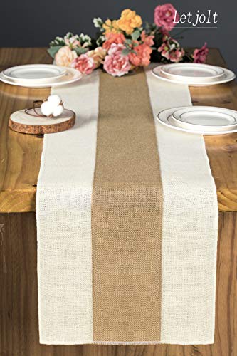 Burlap Table Runner Rustic Table Runner Farmhouse Table Decor Macrame Table Runner Jute Woven Fabric, Light Colour Edge 12x72 Inches