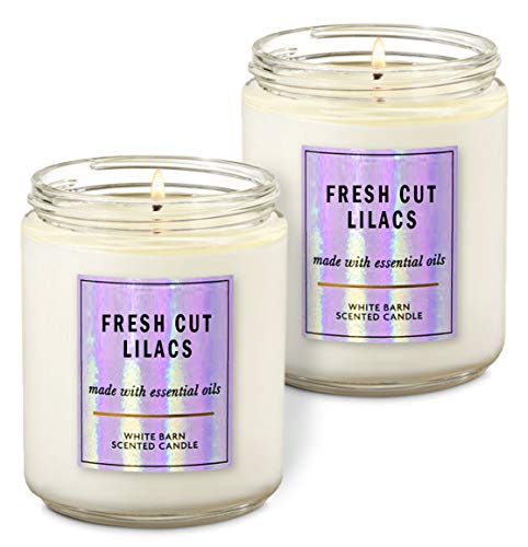 Bath & Body Works White Barn Fresh Cut Lilacs Single Wick Scented Candle with Essential oils 7 oz / 198 g each Pack of 2