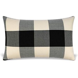 MAUBY HOME Decorative Pillows, Modern Farmhouse Buffalo Plaid Pillow Lumbar, Includes Pillow Insert(Black and White Lumbar)