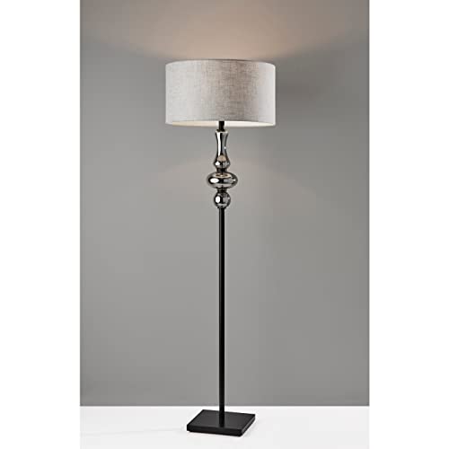 Adesso 1554-01 Natalie Floor Lamp, 65.5 in, 100W, Black/Smoked Glass, 1 Floor Lamp