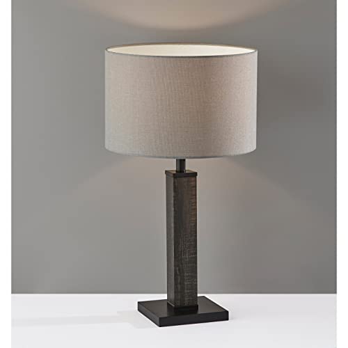 Adesso 3497-01 Kona Table Lamp, 27.75 in, 100W Type A Bulb (Not Included), MDF w/Black Washed Wood PVC Veneer & Black Metal Accents, 1 Table Lighting