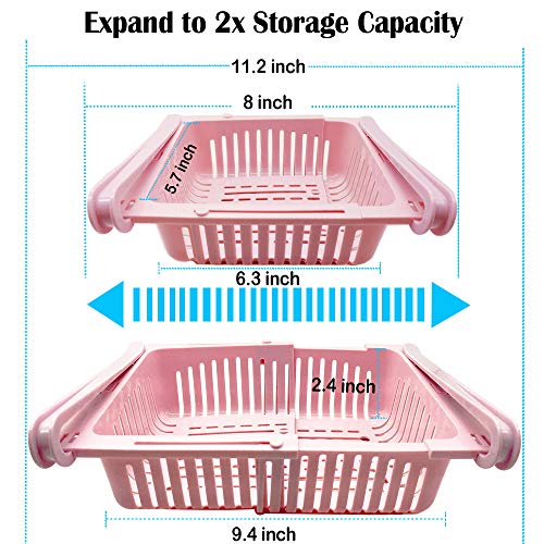 Fridge Drawer Organizer, 3 Pack Retractable Drawer Refrigerator Storage Box, Small Under Fridge Shelf Baskets, Pull Out Bins, Fridge Shelf Holder Storage Box,Fit for Fridge Shelf Under 0.6 inch Thick