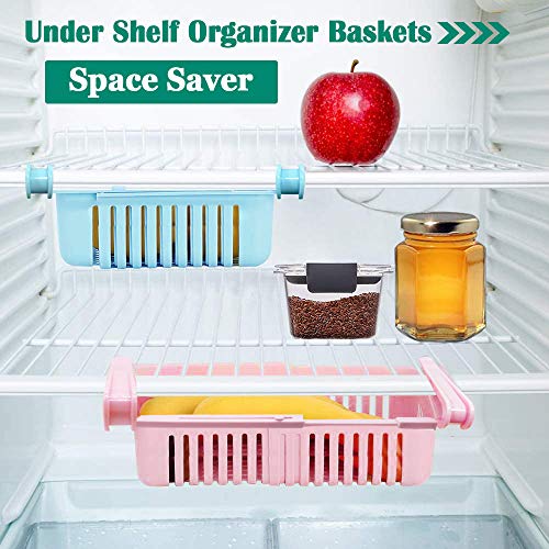 Fridge Drawer Organizer, 3 Pack Retractable Drawer Refrigerator Storage Box, Small Under Fridge Shelf Baskets, Pull Out Bins, Fridge Shelf Holder Storage Box,Fit for Fridge Shelf Under 0.6 inch Thick