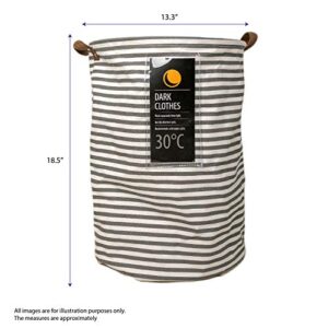 Deke Home Collapsible Laundry Basket Hamper. Round Striped Canvas Waterproof Large Storage bin Baskets. Storage Washing Clothes and Toys with Handles and drawnstring 13.3"x 18.5"