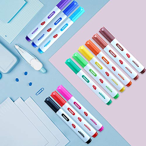 inamio Dry Erase Markers, Bullet Tip – Colored Whiteboard Markers for Fridge, School or Office - Low Odor, 12 Set Assorted Colors