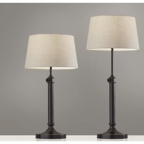 Adesso SL1150-01 Mitchell Table Lamp Set, 24.5-32.5 in, 100W, Antique Black Finish, 2 Metal Lamps