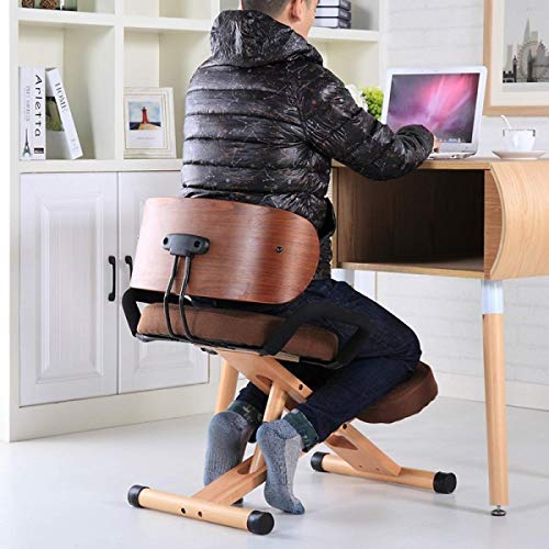 Autopeck Ergonomic Kneeling Chair Posture Wooden Back Office Seat Thick Wood Adjustable Suitable Stool Design Home Healthy Support Improved Knee