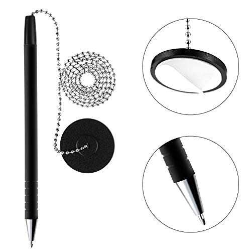 10 Pieces Secure Pen with Adhesive Pen Chain and Security Pen Holder for Home Office Supplies (Black Ink)