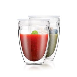 bodum plastic k11849-10sa pavina to go double wall shatterproof tumbler with lid 2-pack, 10 ounce, clear