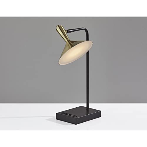 Adesso 4262-01 Lucas LED Desk Lamp with Smart Switch, 21.75 in, 6W Integrated LED, Black w/Antique Brass, 1 Table Lamp