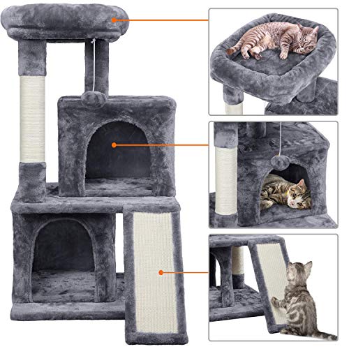 Yaheetech 36in Cat Tree Cat Tower Cat Condo Play House Climber Stand Furniture w/Scratching Post, Plush Perch, Dangling Ball, Two Condo and Ramp, Suit for Kittens, Cats and Pet