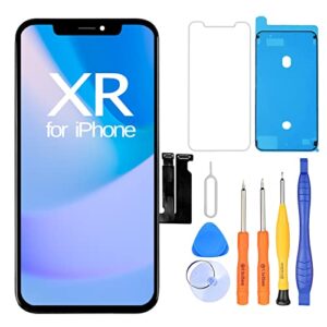 ayake for iphone xr screen replacement, full assembly retina lcd touch display digitizer with repair tools for a1984, a2105, a2106, a2108 true tone programmable black