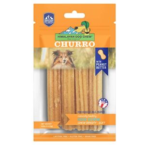 himalayan dog chew churro yak cheese dog chews, 100% natural, long lasting, gluten free, healthy & safe dog treats, lactose & grain free, protein rich, real peanut butter flavor, 4 churros per pouch