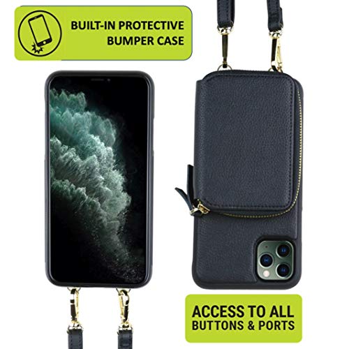 Gear Beast Crossbody Phone Case Wallet Compatible iPhone 11 Pro, RFID Protected Cross Body Phone Purse Bag with Adjustable Strap Black