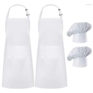 hyzrz 2 pack chef apron hat set, adjustable bib cooking aprons water drop resistant baker kitchen cooking for women men father's gift(white)