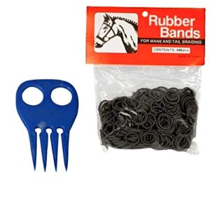 horse mane braiding and banding bundle - mane/tail rubber bands, braid aid braiding comb (black)