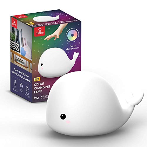 Globe Electric Adorable Multicolor Changing Integrated LED Rechargeable Silicone Night Light for Baby and Kids Rooms (Wally The Whale)