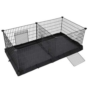 songmics pet playpen, small animal cage, exercise pen and enclosure with divider panel for 2 separate spaces, floor mat and 3 doors, 48.4 x 24.8 x 18.1 inches, black ulpi07h