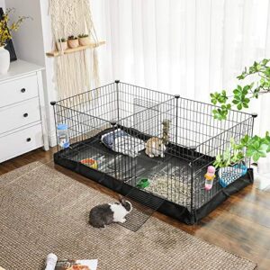 SONGMICS Pet Playpen, Small Animal Cage, Exercise Pen and Enclosure with Divider Panel for 2 Separate Spaces, Floor Mat and 3 Doors, 48.4 x 24.8 x 18.1 Inches, Black ULPI07H