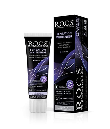 R.O.C.S. Toothpaste - Plaque Removal with Silica Cleaning Granules - Enjoy White Bright Strong Teeth and Healthy Gums - Natural Non-Fluoride Oral Care (Sensation Whitening, Pack of 1)