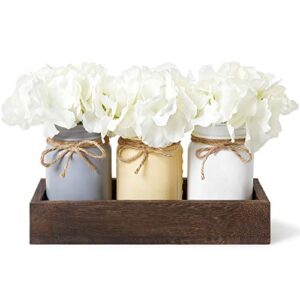 dahey decorative mason jar centerpiece wood tray with artificial flowers rustic country farmhouse decor for herb plants home coffee table dining room living room kitchen garden
