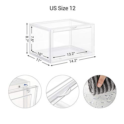 SONGMICS Shoe Boxes, Pack of 3 Stackable Shoe Organizers with Clear Door for Sneakers, Plastic Shoe Storage for US Size 12, 14.2 x 11 x 8.7 Inches, Transparent ULSP03CW