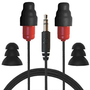 plugfones protector vl audio earbuds, osha compliant earplugs with sound, black & red