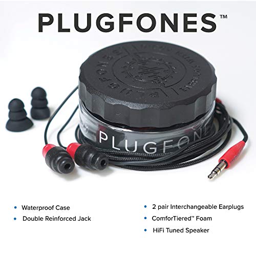 Plugfones Protector VL Audio Earbuds, OSHA Compliant Earplugs with Sound, Black & Red