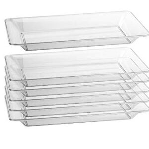 Exquisite - 6 Pack Crystal Clear Premium Quality 10.5 inch. x 8.5 inch. Rectangle Plastic Disposable Serving Trays for Parties - Heavy Duty Serving Platter and Serving Trays for Eating