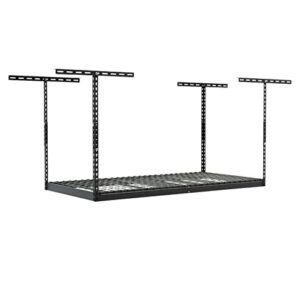 saferacks 2x8 overhead garage storage rack - 400 pound weight capacity height adjustable steel ceiling-mounted rack with accessories (hammertone) (24"-45")