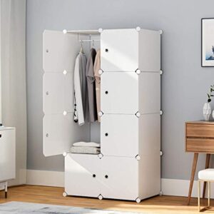 kousi portable wardrobe closets 14"x18" depth cube storage, bedroom armoire, storage organizer with doors, 5 cubes + 1 hanger, white