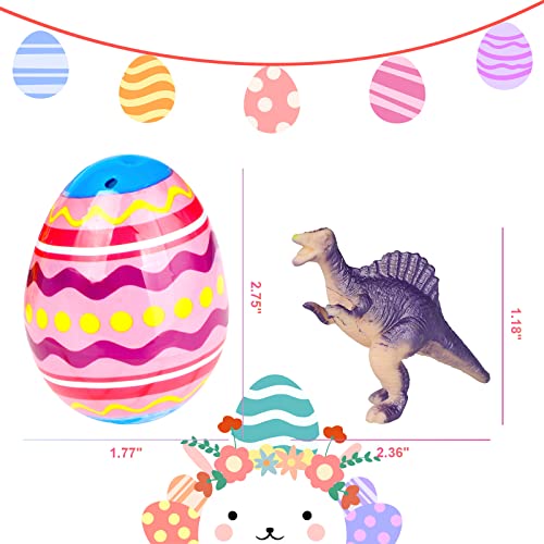 Tinabless Toys Filled Easter Eggs, Bright Colorful Eggs Prefilled with Dinosaur for Easter Theme Party Favor, Easter Eggs Hunt Event, Easter Basket, Classroom Rewards (12 Packs)