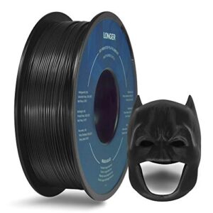 longer pla 3d printer filament 1.75mm, dimensional accuracy +/- 0.02 mm, no tangle, environmental friendly, widely compatibility (black, 1kg)