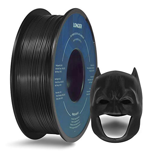 LONGER PLA 3D Printer Filament 1.75mm, Dimensional Accuracy +/- 0.02 mm, No Tangle, Environmental Friendly, Widely Compatibility (Black, 1KG)