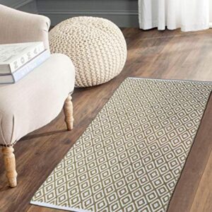 The Home Talk Cotton Area Rug | Carpets Suitable for Living Room, Bedroom, Dining Room, Home Décor | Handcrafted Traditional Rugs | Non-Skid | Diamond Contemporary | 24’’ x 48’’ | Beige