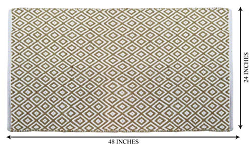 The Home Talk Cotton Area Rug | Carpets Suitable for Living Room, Bedroom, Dining Room, Home Décor | Handcrafted Traditional Rugs | Non-Skid | Diamond Contemporary | 24’’ x 48’’ | Beige