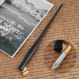 Ejoyous Oblique Pen Nib Holder English Calligraphy Dip Pen Point Holder 2-in-1 Script Handed Dip Pen Oblique Pen Holder Antique Fountain Dip Pen, Black