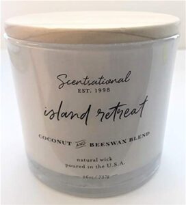 natural coconut + beeswax scented candle island retreat xl white jar with wooden lid, 26 oz.