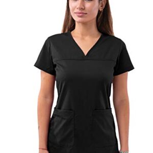 Adar Pro Scrubs for Women - Sweetheart V-Neck Scrub Top - P4210 - Black - S