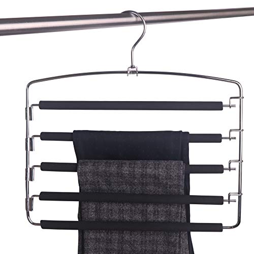 YAKA 2 Pack Clothes Pants Hangers Slacks Hangers Heavyduty 5 Layers Stainless Steel Non-Slip Swing Arm Space Saving Closet Storage Organizer for Pants Jeans Trousers Skirts Scarf Ties Towels