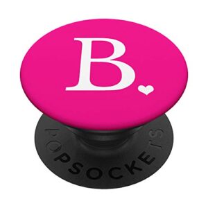 white initial letter b heart monogram on hot pink popsockets popgrip: swappable grip for phones & tablets