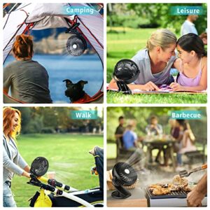 Clip On Camping Fan with LED Lights, 2600 mAh Rechargeable Battery/USB Operated Mini Fan with Hook Portable for Stroller Home Ofiice Outdoors Travel Camping Hiking